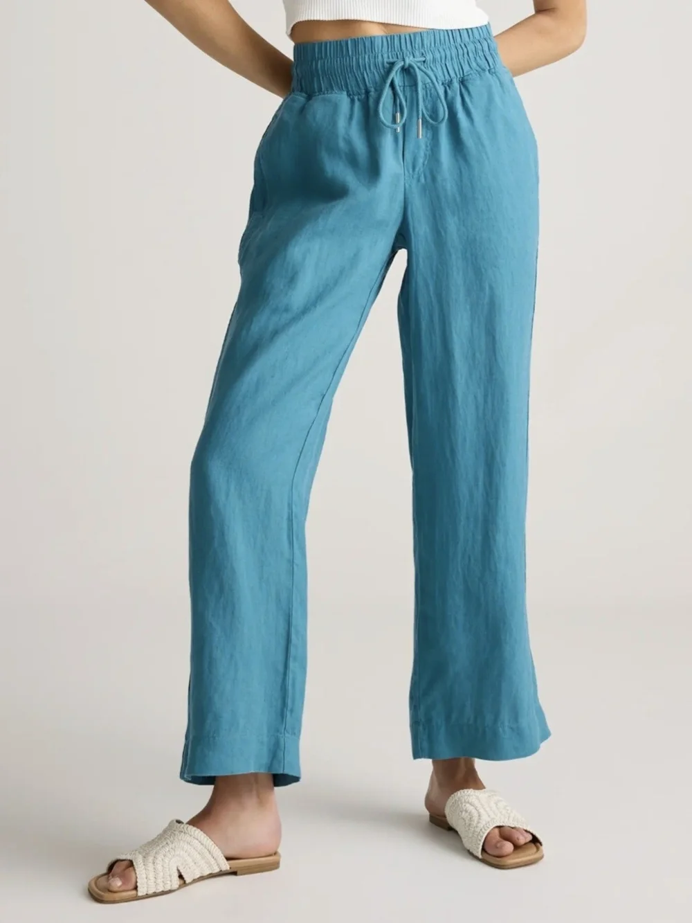 Quince 2-Piece European Linen Set SS Shirt & Wide Leg Pants Mineral Blue - M